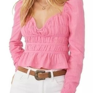 - Free People pink Chloe Top Puff Long Sleeve Blouse